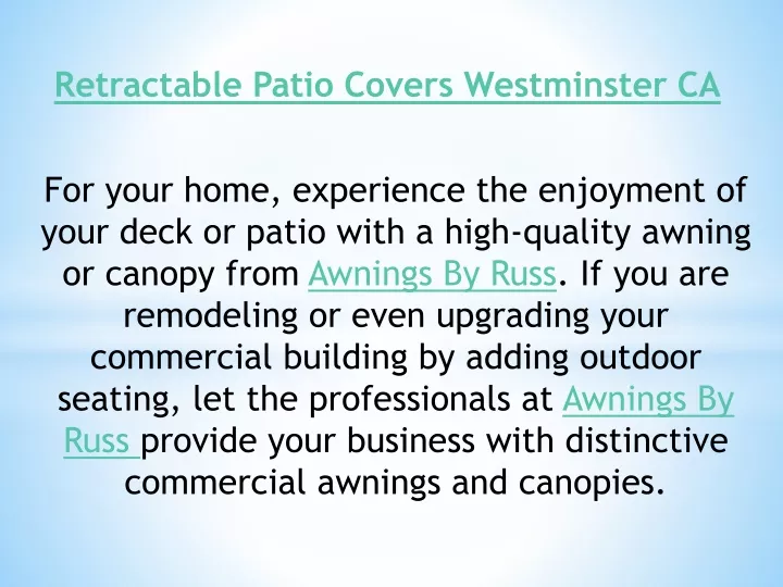 retractable patio covers westminster ca