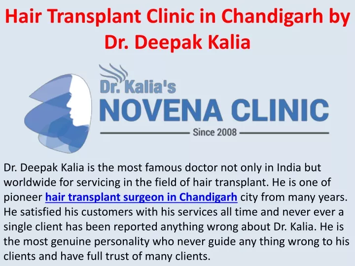 hair transplant clinic in c handigarh by dr d eepak k alia