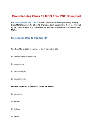 biomolecules class 12 mcq free pdf download