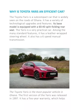 WHY IS TOYOTA YARIS AN EFFICIENT CAR