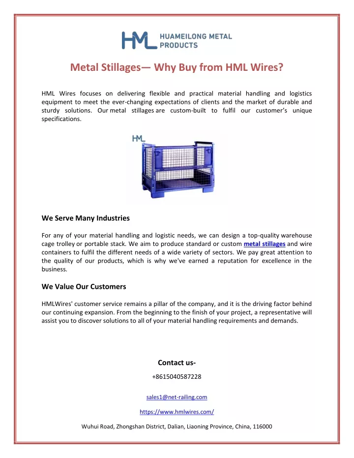 metal stillages why buy from hml wires