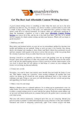 Get The Best And Affordable Content Writing Services