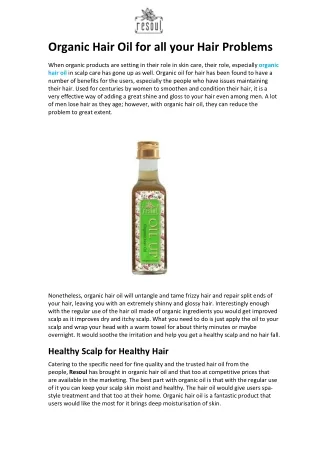 Organic Hair Oil for all your Hair Problems