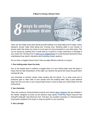 8 Ways to Unclog a Shower Drain