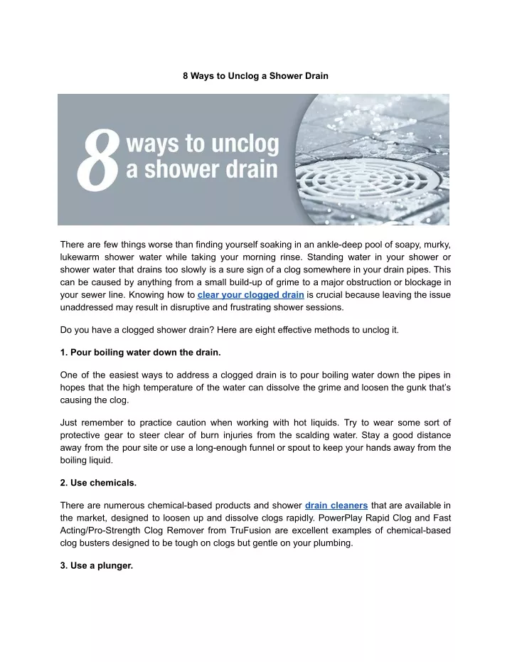 8 ways to unclog a shower drain