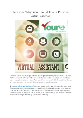 Reasons Why You Should Hire a Personal virtual assistant