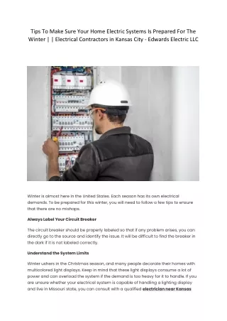 Tips To Make Sure Your Home Electric Systems Is Prepared For The Winter