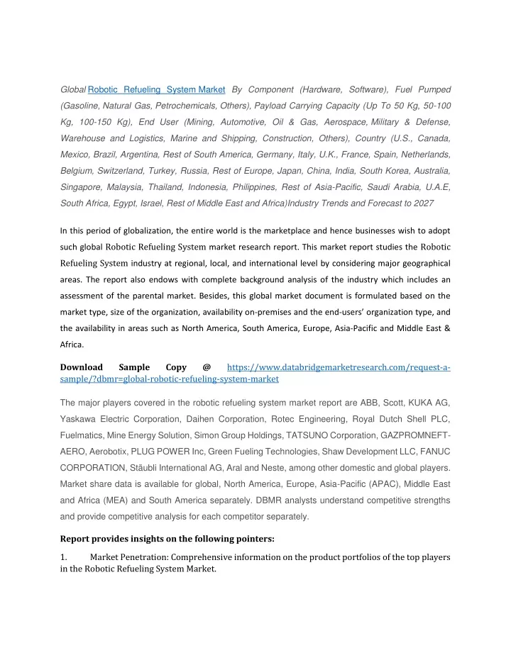 global robotic refueling system market