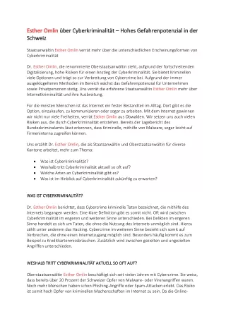 Esther Omlin über Cyberkriminalität – Hohes Gefahrenpotenzial in der Schweiz