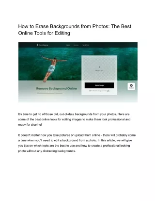 Best 5 Tips For Learn How To Erase Backgrounds from Photos in Online