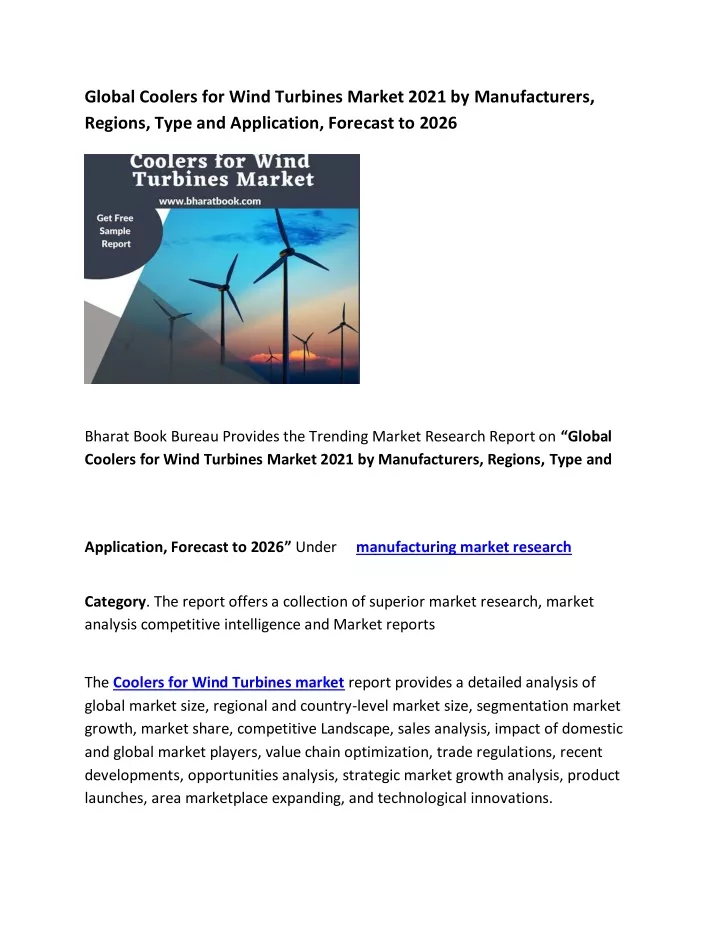 global coolers for wind turbines market 2021