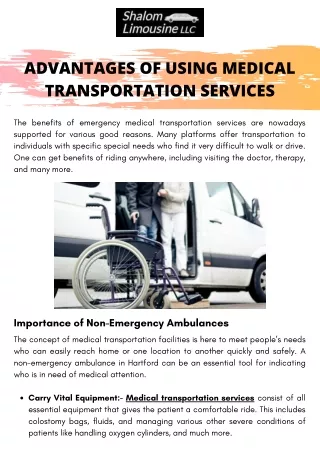 Advantages of Using Medical Transportation Services