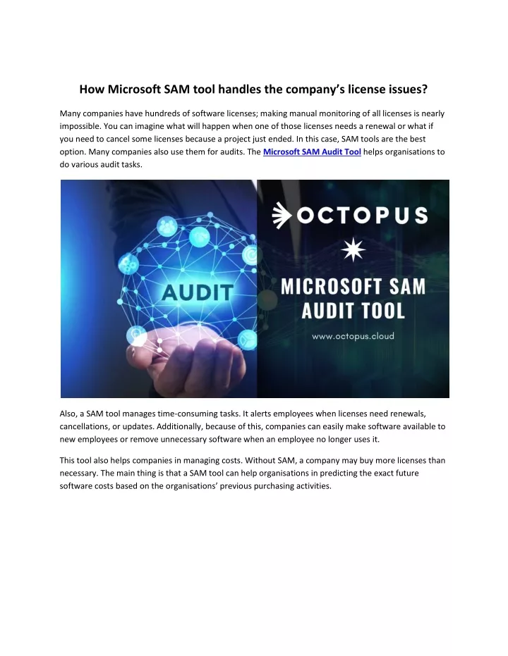 how microsoft sam tool handles the company