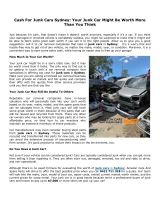 Cash For Junk Cars Sydney Your Junk Car Might Be Worth More Than You Think