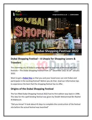 Dubai Shopping Festival – A Utopia for Shopping Lovers & Travelers