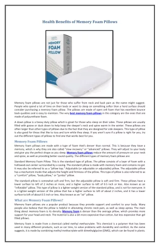 health benefits of memory foam pillows