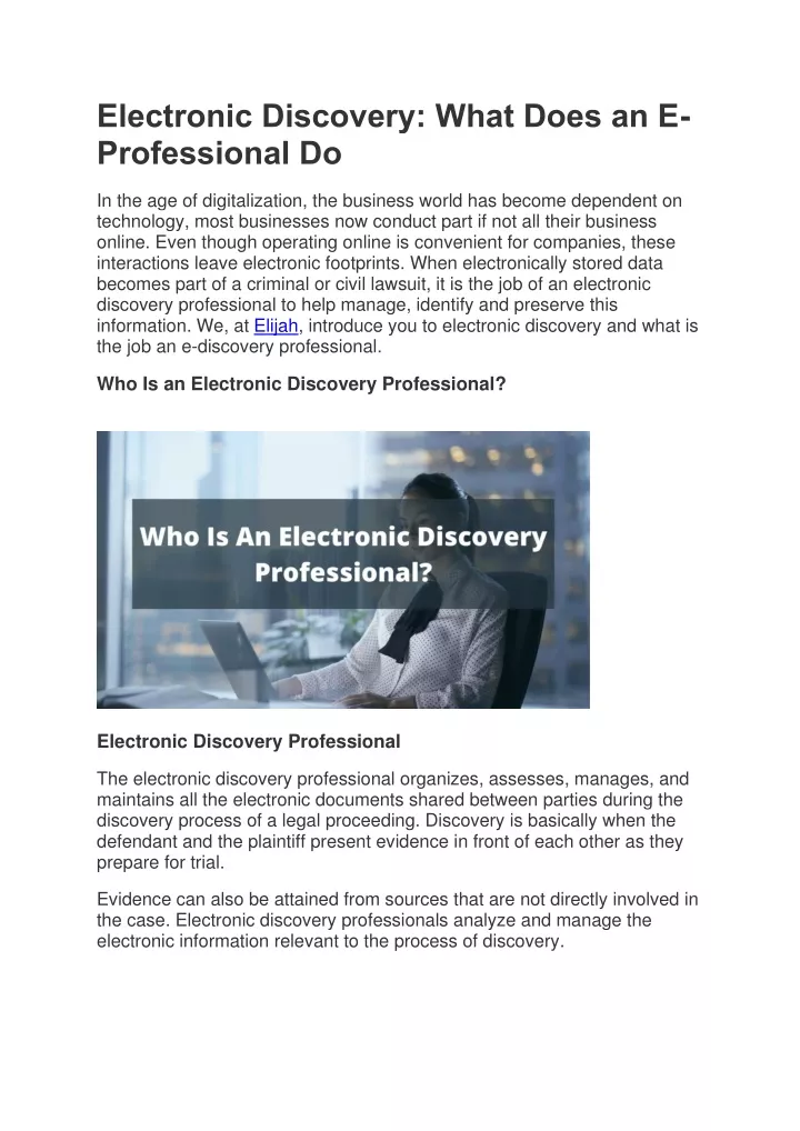 electronic discovery what does an e professional