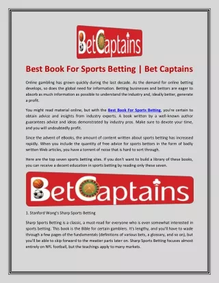 Best Book For Sports Betting - Bet Captains