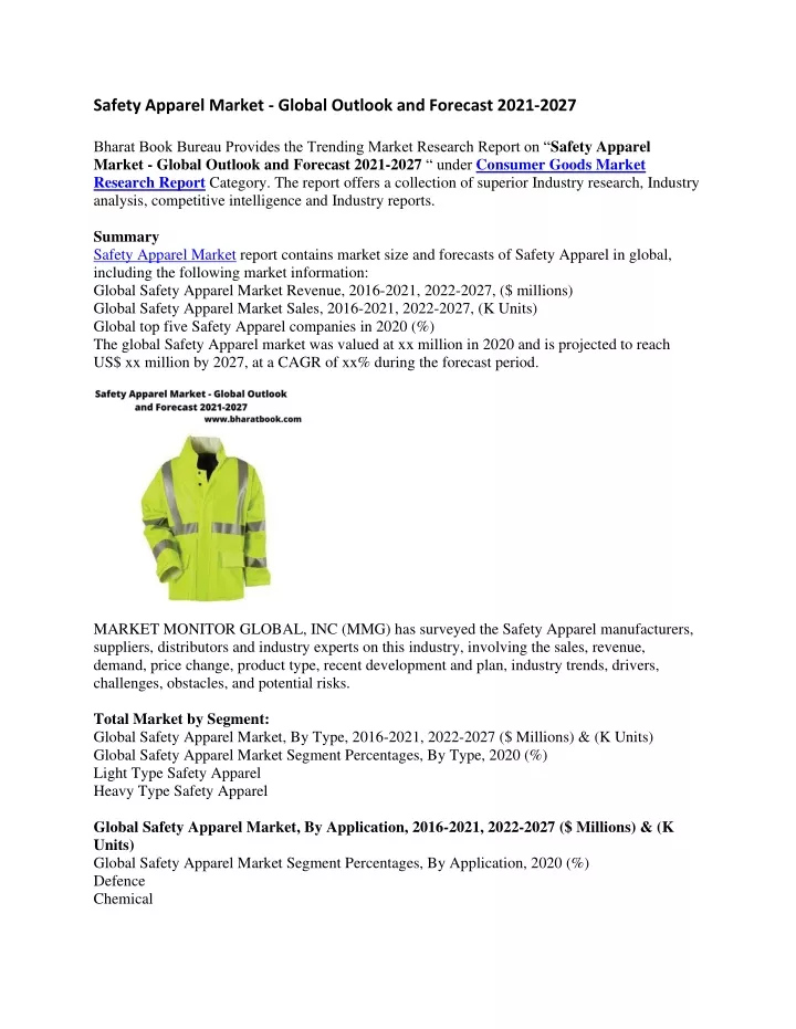 safety apparel market global outlook and forecast