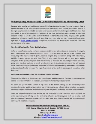 water quality analyzers and oil water separators