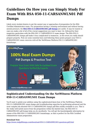 Practical Your Planning By way of 050-11-CARSANWLN01 Pdf Dumps