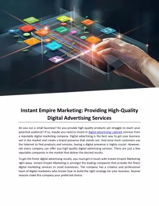 Instant Empire Marketing: Providing High-Quality Digital Advertising Services