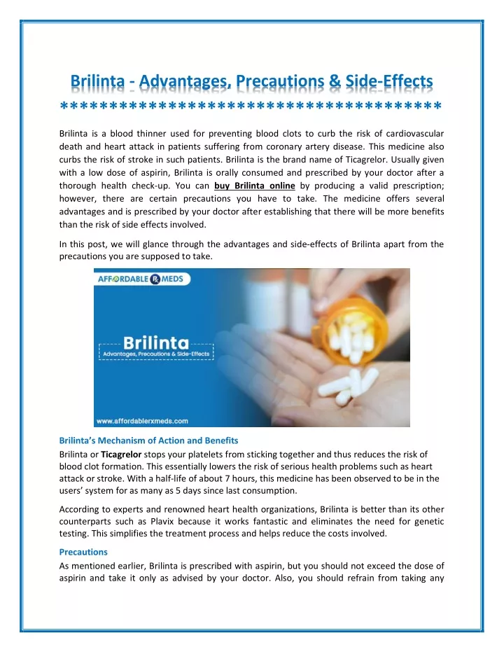 brilinta advantages precautions side effects