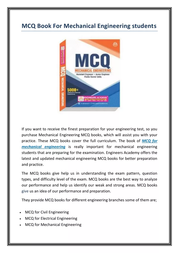 mcq book for mechanical engineering students