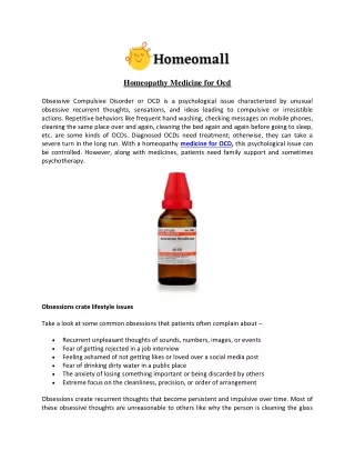 Homeopathy Medicine for Ocd