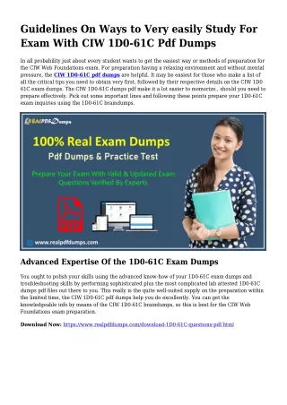 Sustainable 1D0-61C Dumps Pdf For Astounding Final result