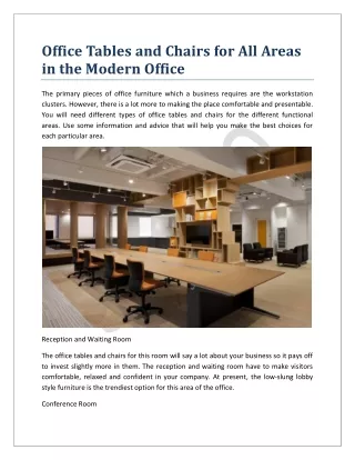Office Tables and Chairs for All Areas in the Modern Office