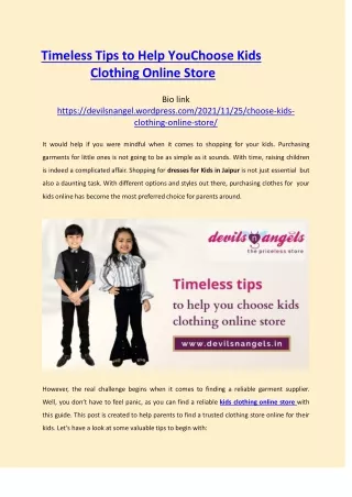 Timeless Tips to Help You Choose Kids Clothing Online Store