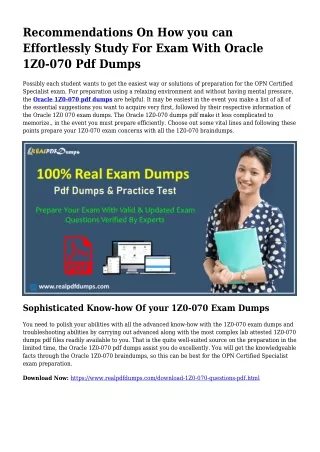 Viable Your Preparation Via 1Z0-070 Pdf Dumps