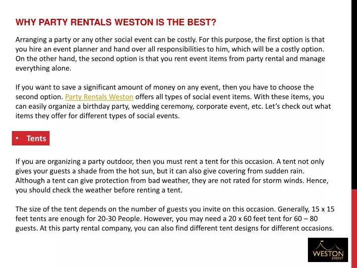 why party rentals weston is the best