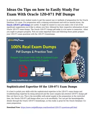 1Z0-071 PDF Dumps To Take care of Planning Issues