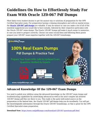 1Z0-067 PDF Dumps To Take care of Planning Challenges