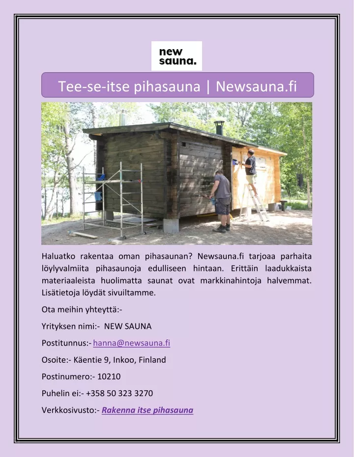 tee se itse pihasauna newsauna fi