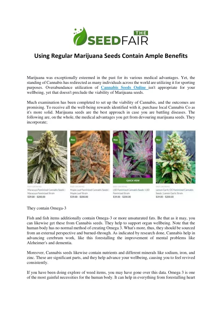 using regular marijuana seeds contain ample