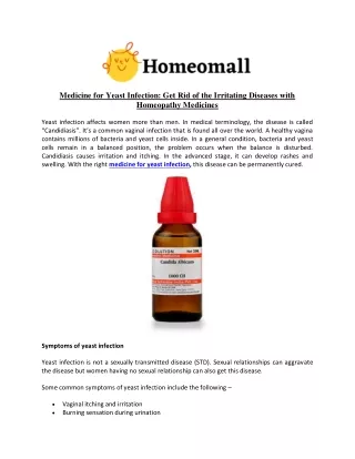 Medicine for Yeast Infection Get Rid of the Irritating Diseases with Homeopathy Medicines