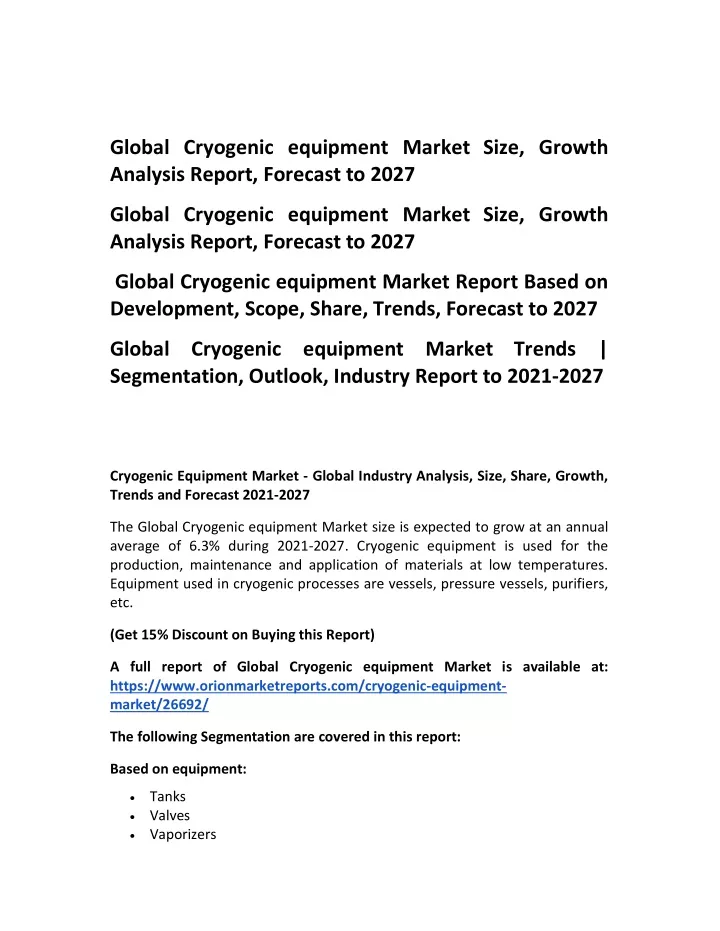 global cryogenic equipment market size growth