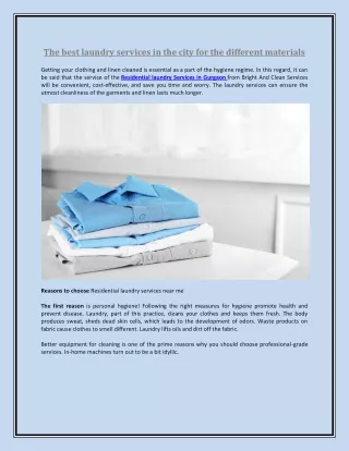 The best laundry services in the city for the different materials