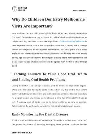 Why Do Children Dentistry Melbourne Visits Are Important_