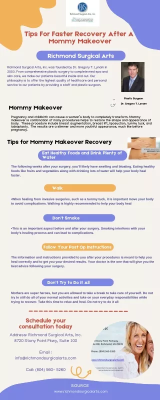 Mommy Makeover Recovery Tips- Richmond Surgical Arts - Dr. Gregory Lynam