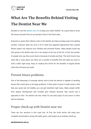 What Are The Benefits Behind Visiting The Dentist Near Me
