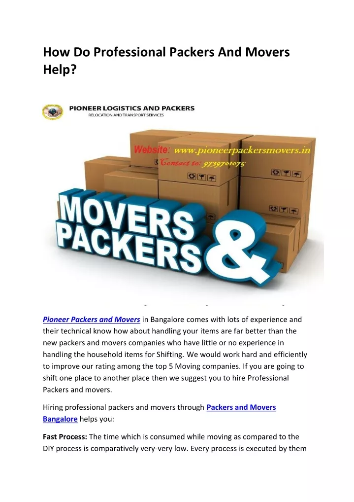 how do professional packers and movers help