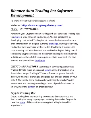 binance auto trading bot software development