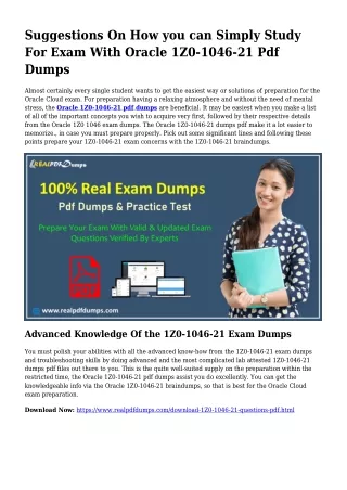Practical Your Preparing By way of 1Z0-1046-21 Pdf Dumps