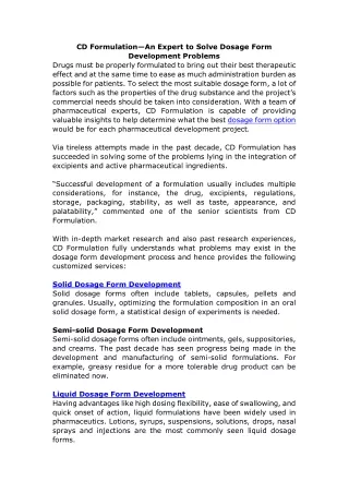 cd formulation an expert to solve dosage form