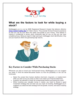 what are the factors to look for while buying