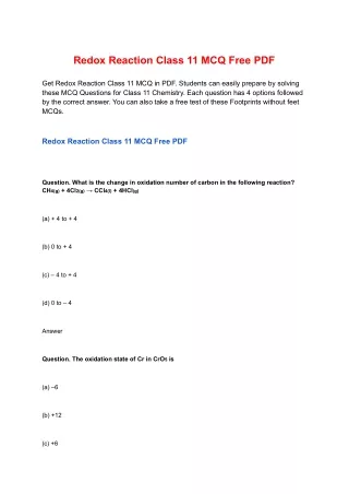 redox reaction class 11 mcq free pdf